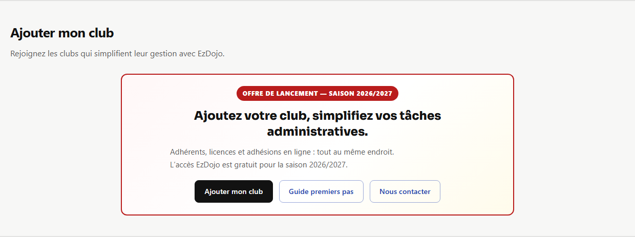 Accueil EzDojo — guides et ajout de club