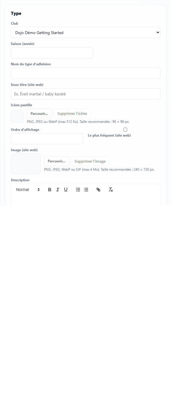 Fiche type d'adhésion et options rattachées